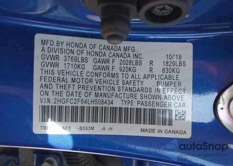 2020 Honda Civic Lx from USA, damaged, VIN 2HGFC2F64LH508434